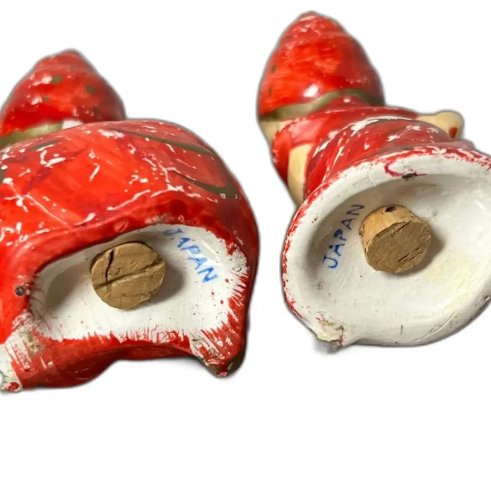 Vintage 1950s Japan Red Girl Figurines Salt Pepper Shakers Hand Painted w/ Corks